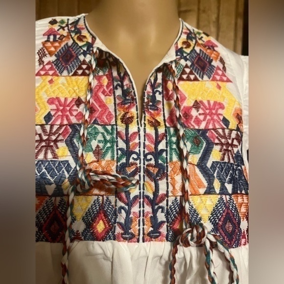 NWT Floerns Women's Ruffle Striped Mexican Embroidered Babydoll Blouse Top sz M - Picture 5 of 9